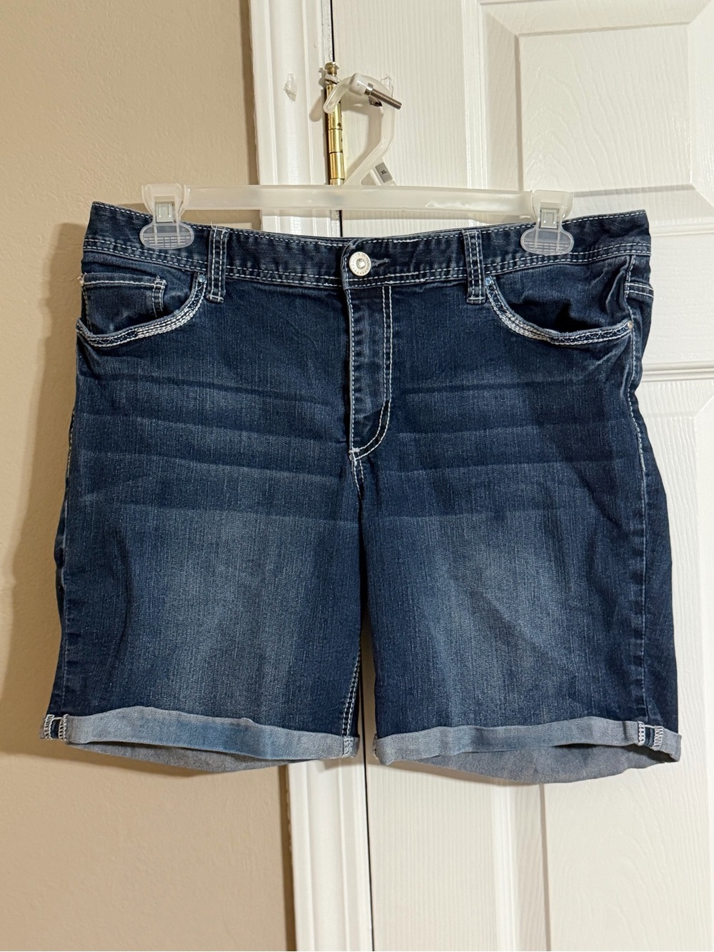 Women's Dark Blue Denim Roll-Cuff Shorts
